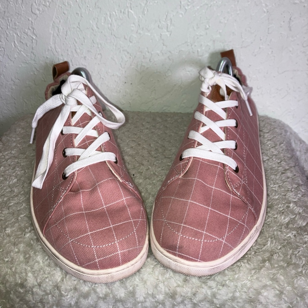 Spenco Canvas Sneakers Womens 11 D Slip On Orthotic Shoes Windowpane Pink Spring